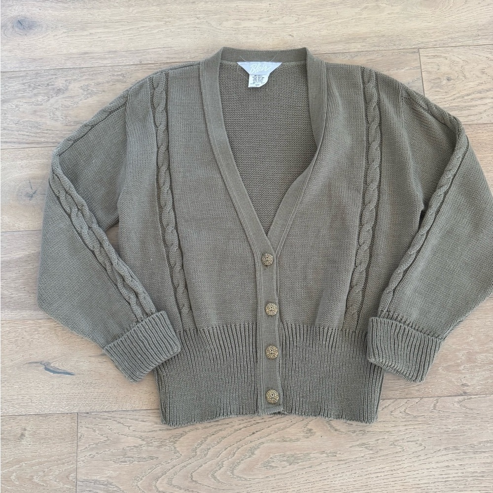 Vintage Blair Cardigan In Mocha With Gold Button Small